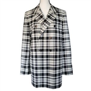 Balenciaga Black & White Double-Breasted Plaid Tailored Jacket Size 38 $2767 ret
